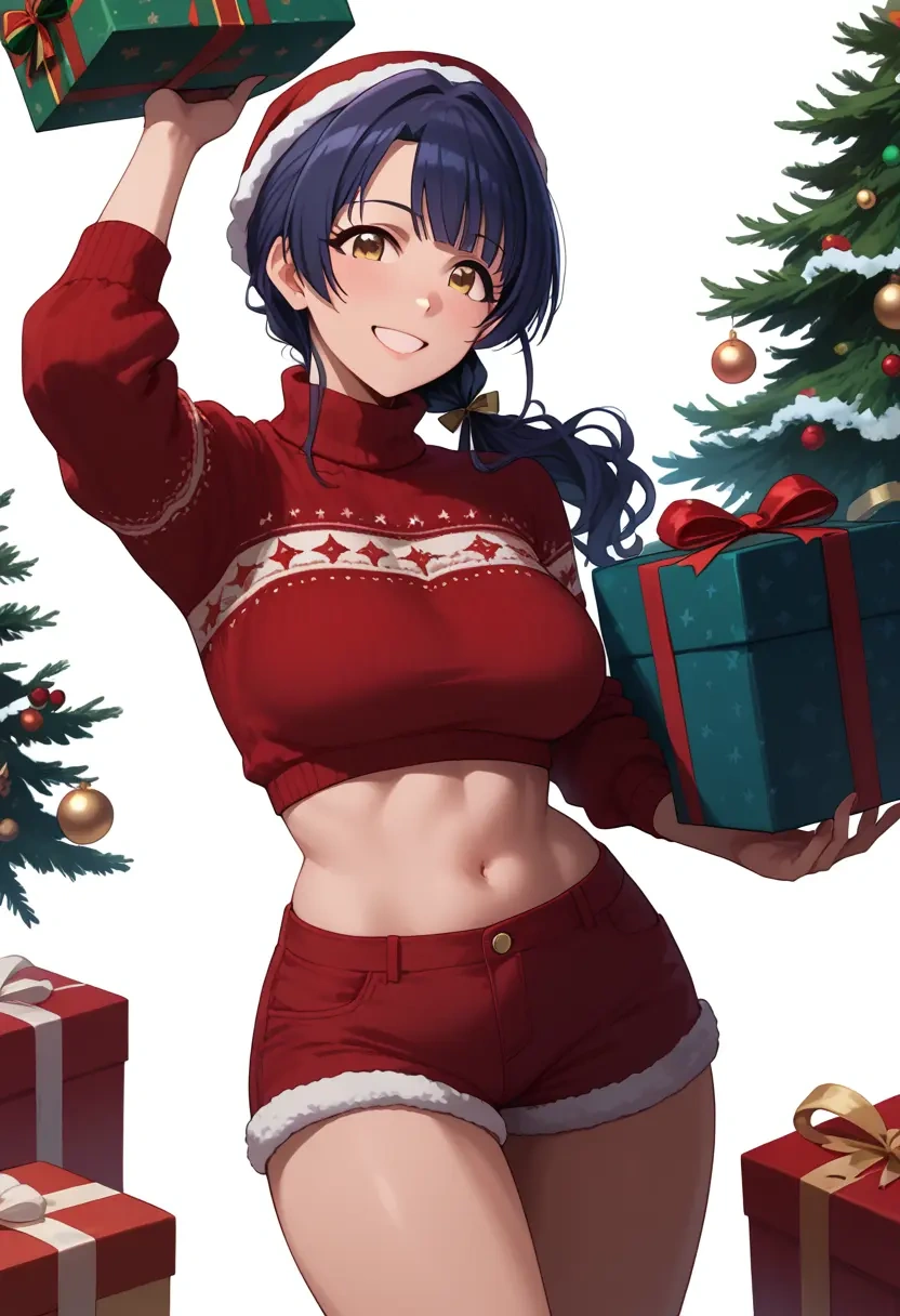 idolmaster,akagi_miria,Christmas,red velvet shorts,turtleneck sweater  - 