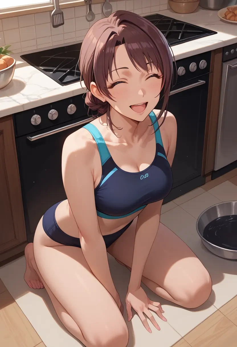 idolmaster,akagi_miria,sports bra,wide-leg joggers  - 