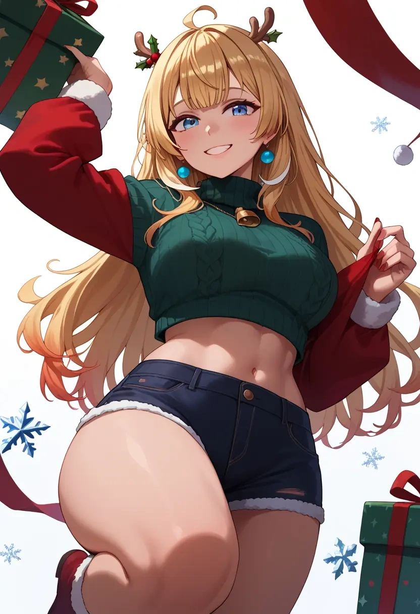 hololive,akai_haato,Christmas,red velvet shorts,turtleneck sweater  - 