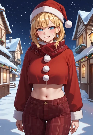 hololive,akai_haato,Christmas,plaid trousers  - AI generated anime art