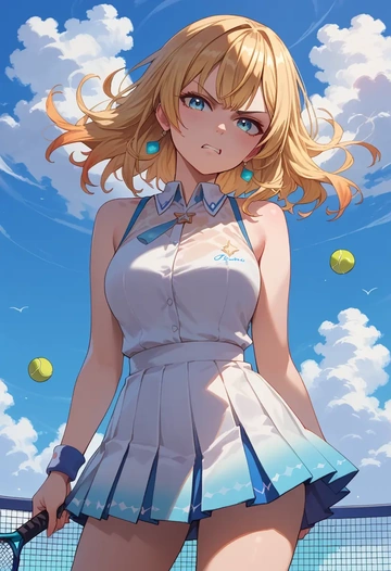 hololive,akai_haato,tennis dress,visor,trainers  - AI generated anime art