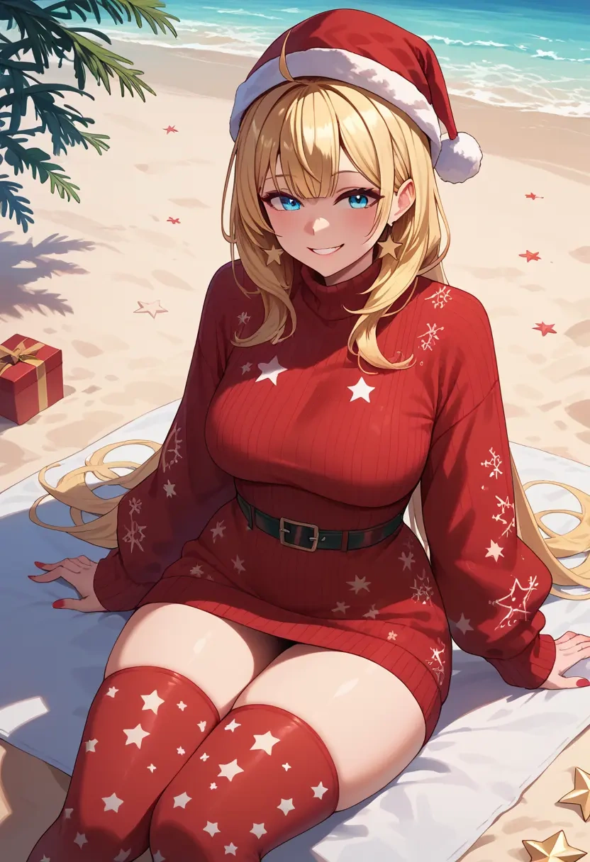 hololive,akai_haato,Christmas,sweater dress,stockings  - 