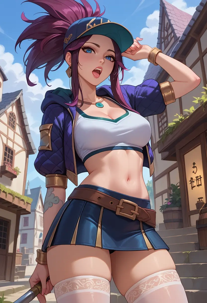 league_of_legends,akali,mini skirt, stockings  - 