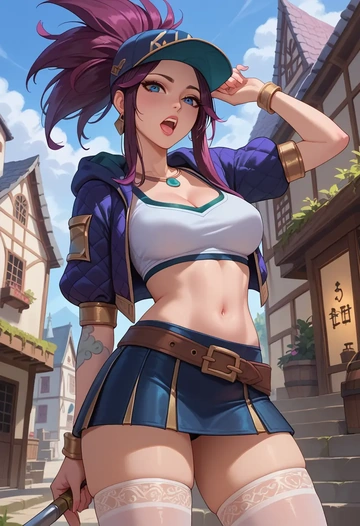 league_of_legends,akali,mini skirt, stockings  - AI generated anime art