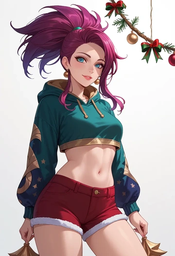 league_of_legends,akali,Christmas,red velvet shorts  - AI generated anime art