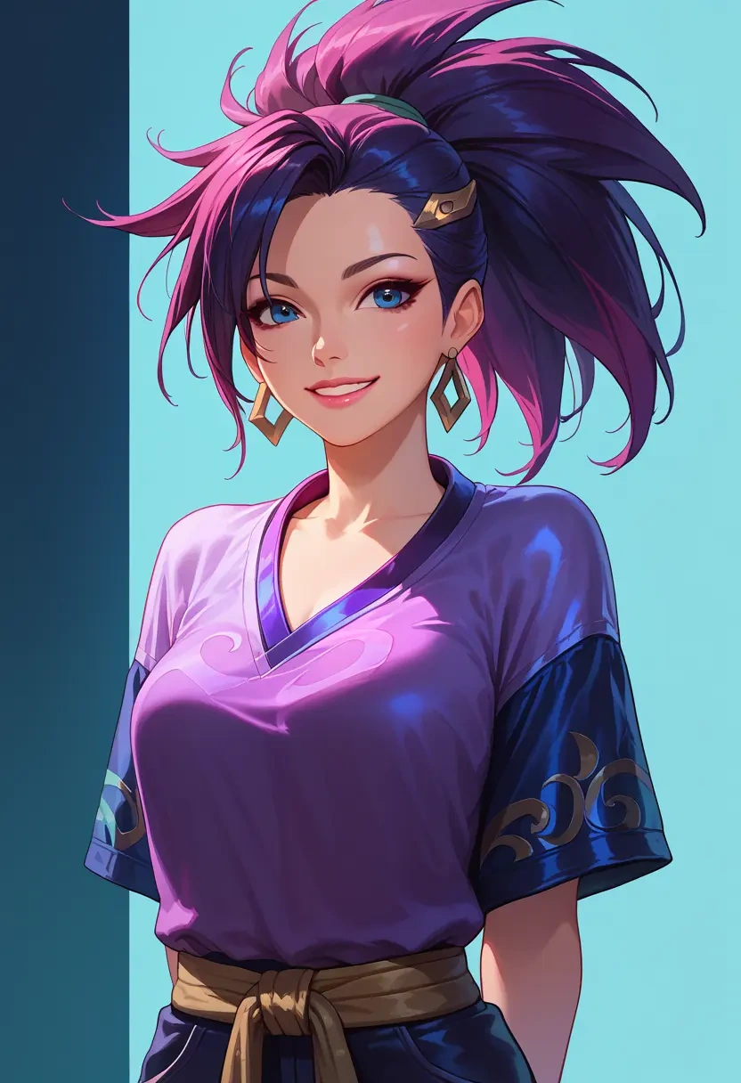 league_of_legends,akali,tie-dye shirt,dolphin shorts  - 