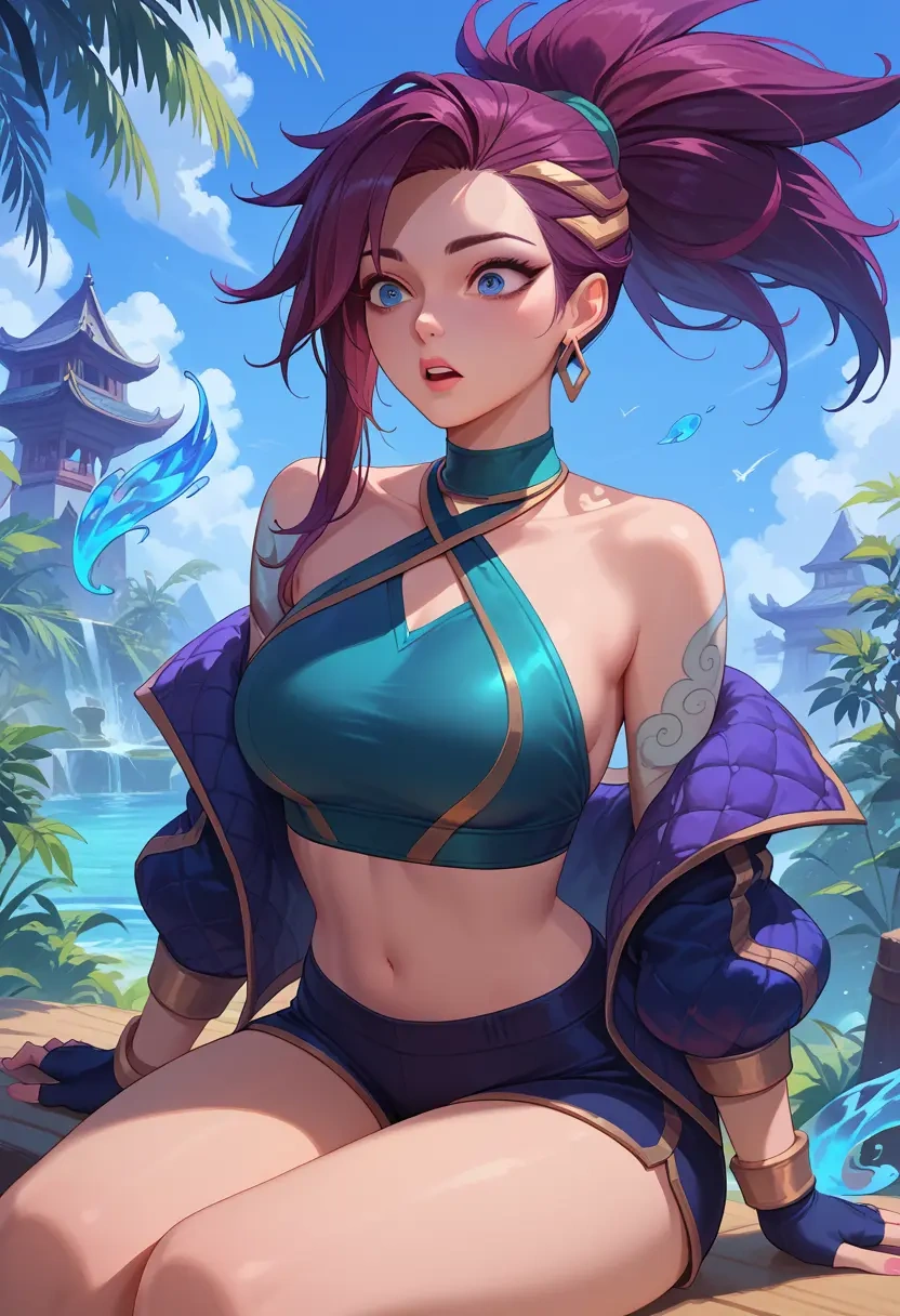 league_of_legends,akali,halter top,track pants  - 