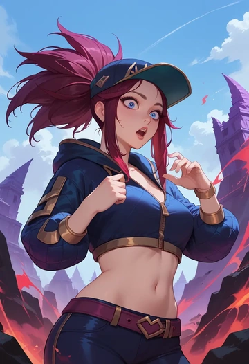 league_of_legends,akali,crop hoodie,shorts  - AI generated anime art