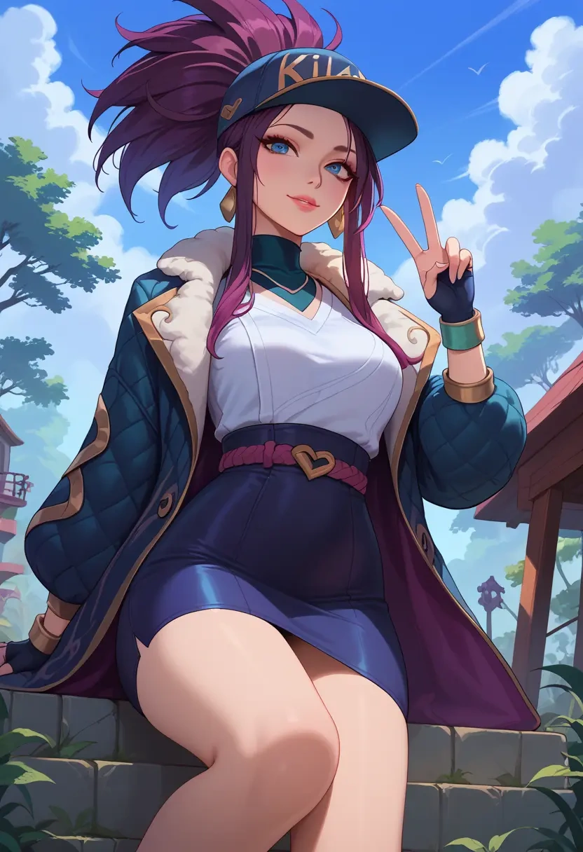 league_of_legends,akali,coat,long,double-breasted,pencil skirt  - 