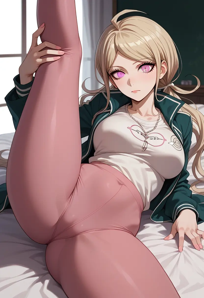 danganronpa_(series),akamatsu_kaede,yoga, leggings,spread legs,one leg up,sexy  - 