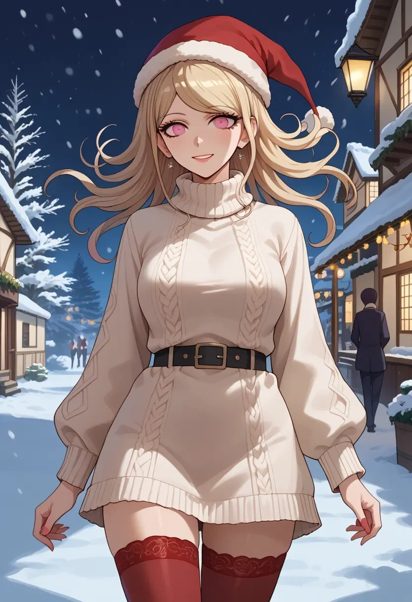 danganronpa_(series),akamatsu_kaede,Christmas,sweater dress,stockings  - 