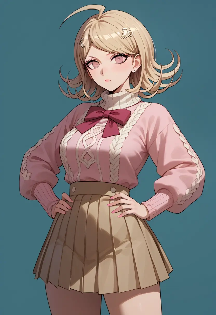 danganronpa_(series),akamatsu_kaede,sweater,cropped,pleated midi skirt  - 