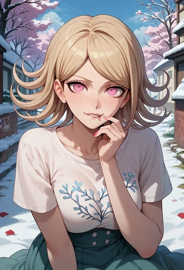 danganronpa_(series),akamatsu_kaede,crop graffiti tee,dolphin shorts  - AI generated anime art