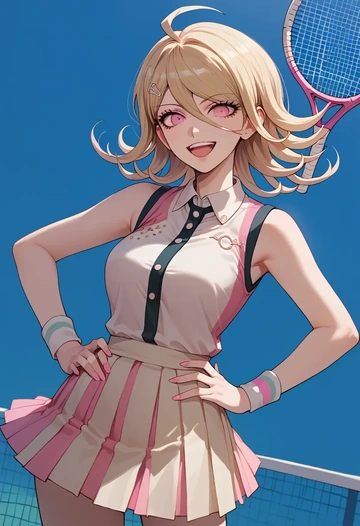 danganronpa_(series),akamatsu_kaede,tennis dress,visor,trainers  - AI generated anime art