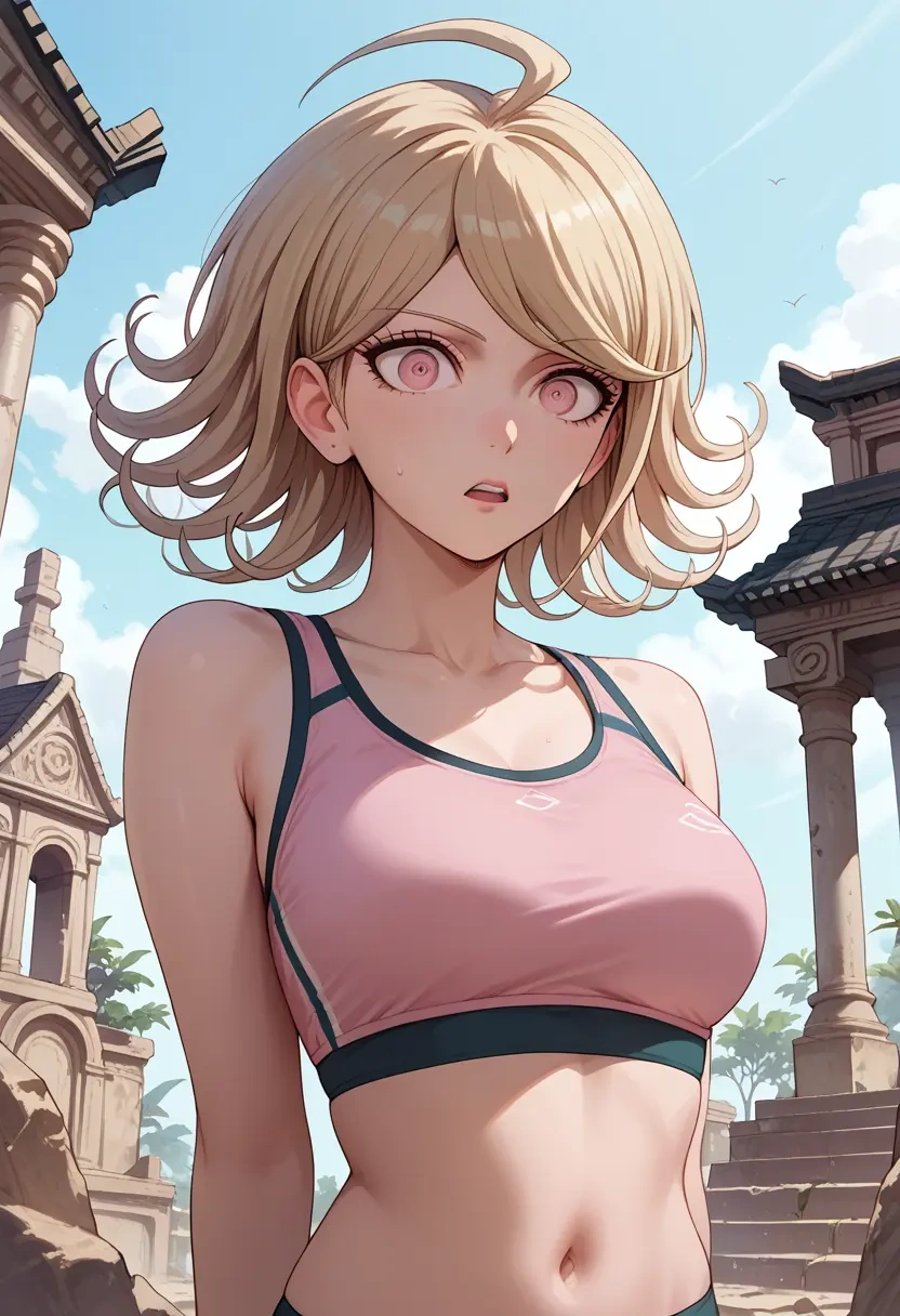 danganronpa_(series),akamatsu_kaede,sports bra,wide-leg joggers  - 