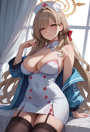 blue_archive,akane_(blue_archive),nurse pantyhose,mini skirt, sexy  - AI generated anime art