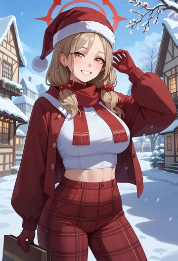 blue_archive,akane_(blue_archive),Christmas,plaid trousers  - AI generated anime art