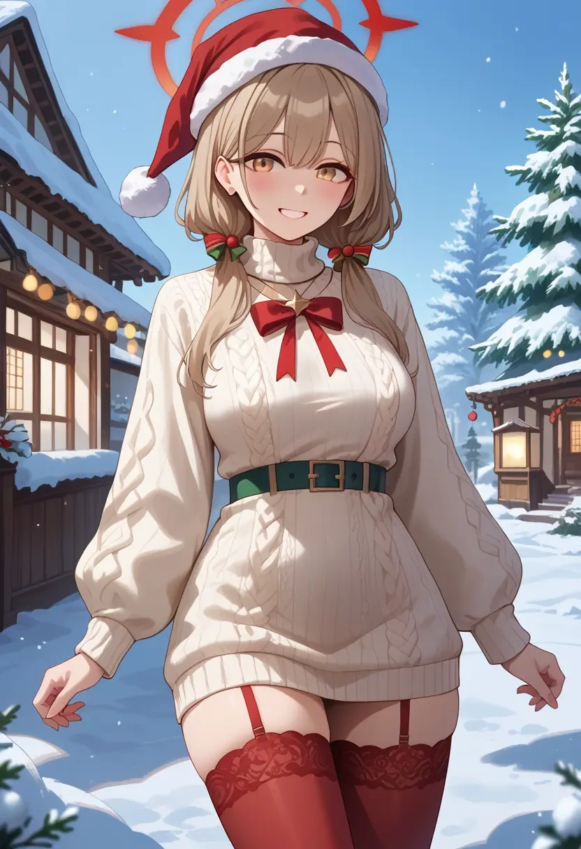 blue_archive,akane_(blue_archive),Christmas,sweater dress,stockings  - 