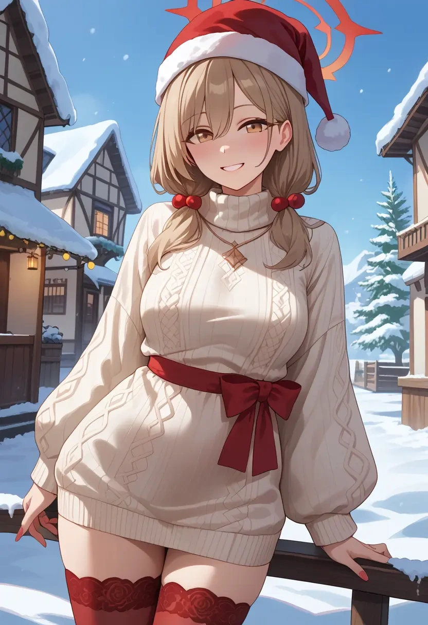 blue_archive,akane_(blue_archive),Christmas,sweater dress,stockings  - 