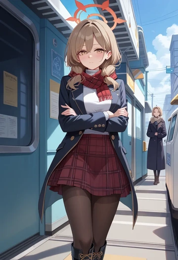 blue_archive,akane_(blue_archive),winter,student uniform,fur-collared jacket  - AI generated anime art