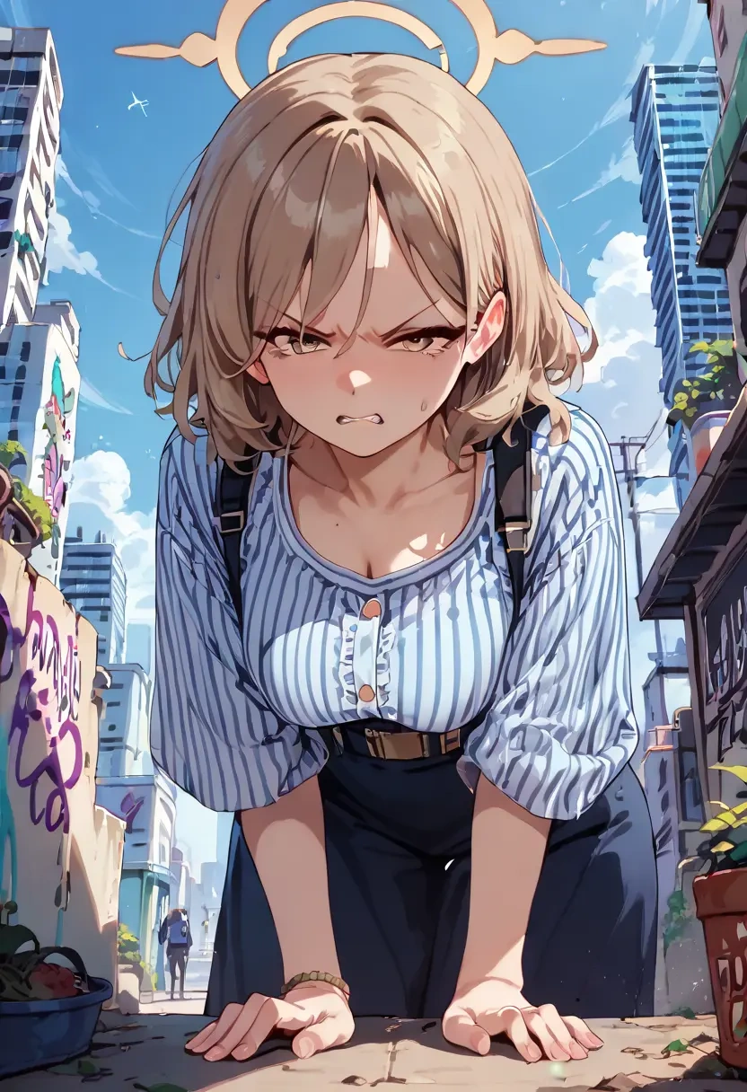 blue_archive,akane_(blue_archive),striped graffiti blouse,dolphin shorts  - 