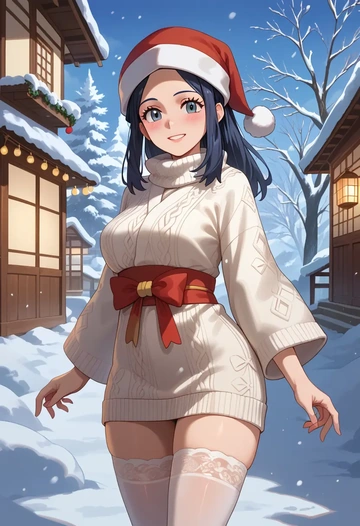 pokemon,akari_(pokemon),Christmas,sweater dress,stockings  - AI generated anime art