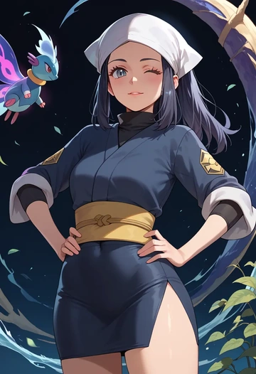 pokemon,akari_(pokemon),bodysuit,mesh,high-waisted skirt  - AI generated anime art