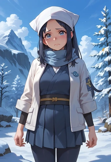 pokemon,akari_(pokemon),winter,student uniform,puffer jacket  - AI generated anime art