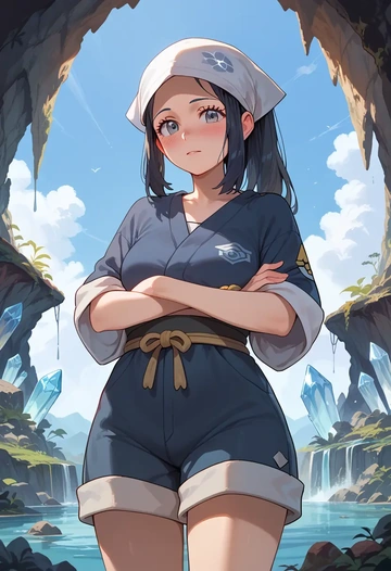 pokemon,akari_(pokemon),graphic tee,shorts,sneakers  - AI generated anime art