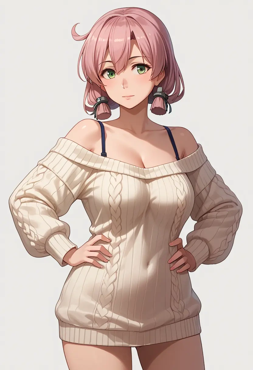 kantai_collection,akashi_(kancolle),Hands on hips,off-shoulder,sweater  - 