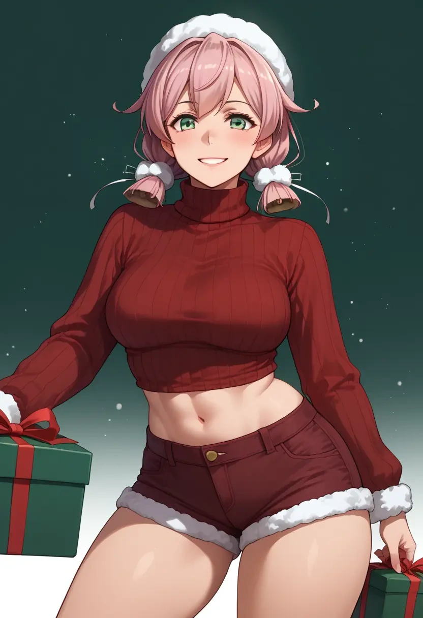 kantai_collection,akashi_(kancolle),Christmas,red velvet shorts,turtleneck sweater  - 