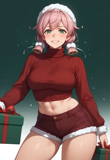 kantai_collection,akashi_(kancolle),Christmas,red velvet shorts,turtleneck sweater  - AI generated anime art