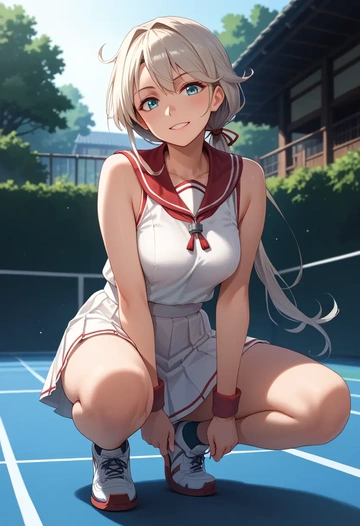 kantai_collection,akatsuki_(kancolle),tennis skirt  - AI generated anime art