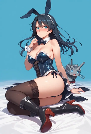 kantai_collection,akatsuki_(kancolle),bunny girl  - AI generated anime art