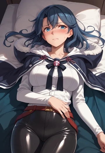 kantai_collection,akatsuki_(kancolle),cape,hooded,leather pants  - AI generated anime art