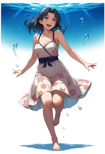 kantai_collection,akatsuki_(kancolle),silk slip dress,floral prints  - AI generated anime art