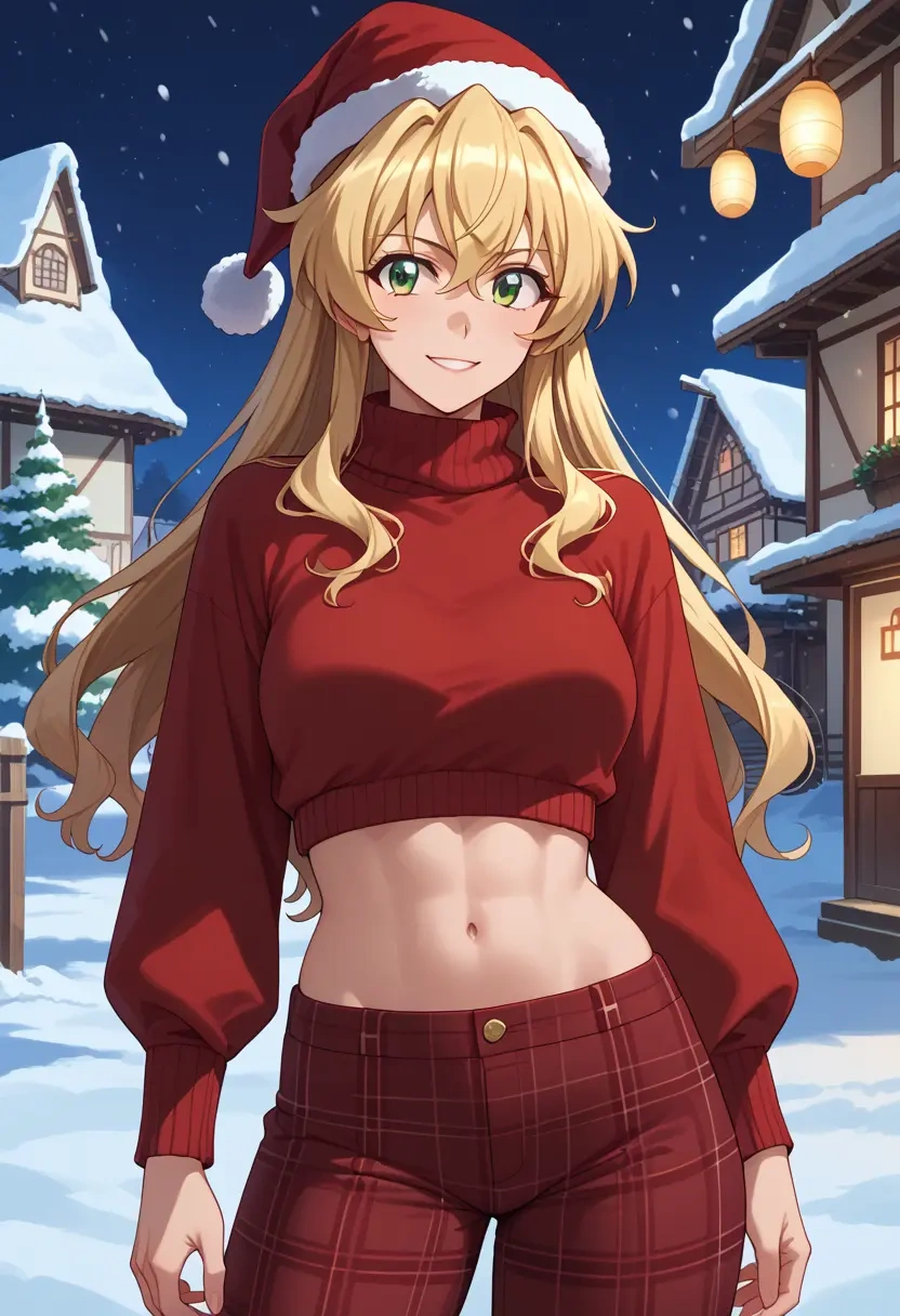 senki_zesshou_symphogear,akatsuki_kirika,Christmas,plaid trousers  - 