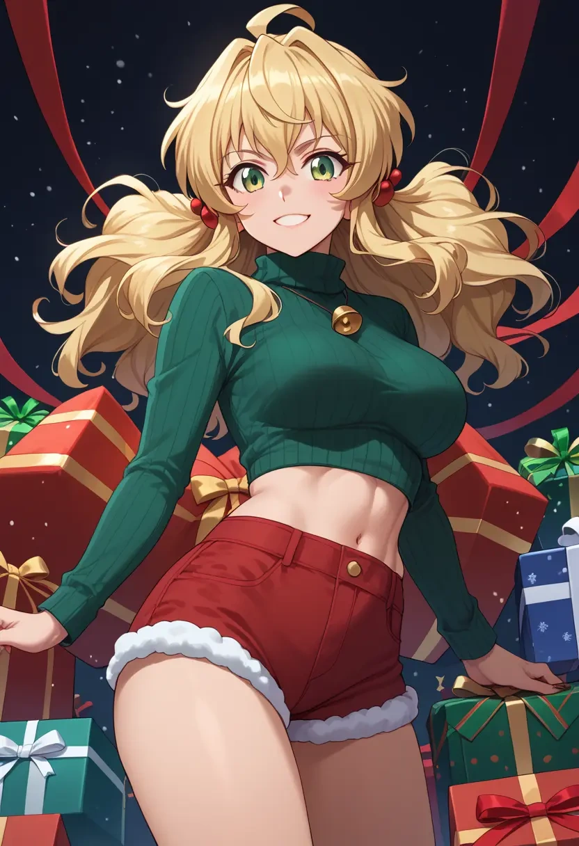 senki_zesshou_symphogear,akatsuki_kirika,Christmas,red velvet shorts,turtleneck sweater  - 