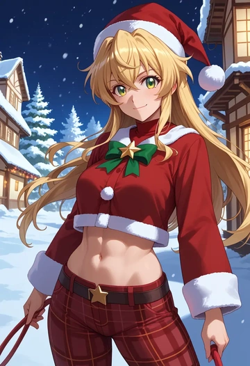 senki_zesshou_symphogear,akatsuki_kirika,Christmas,plaid trousers  - AI generated anime art