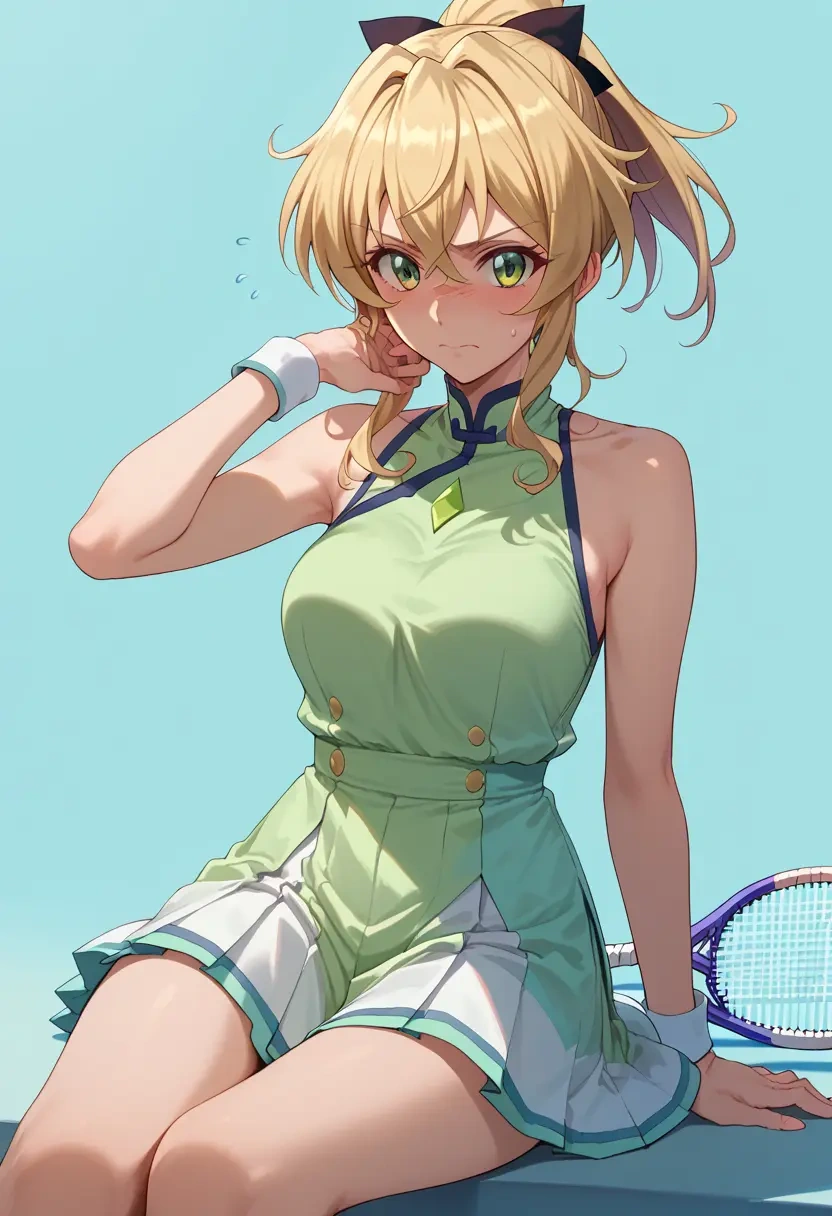 senki_zesshou_symphogear,akatsuki_kirika,tennis dress,visor,trainers  - 