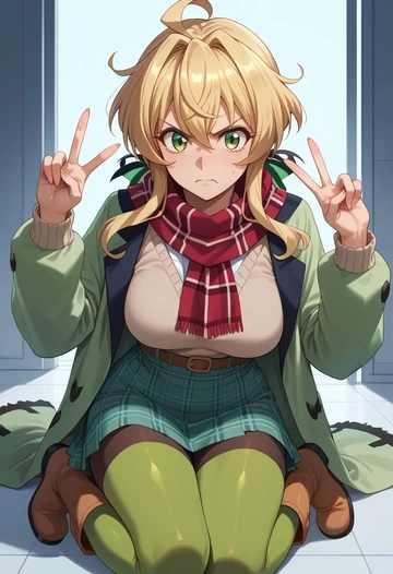 senki_zesshou_symphogear,akatsuki_kirika,winter,student uniform,fur-lined parka  - AI generated anime art