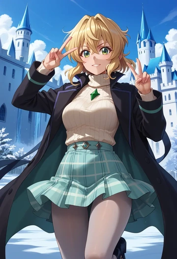 senki_zesshou_symphogear,akatsuki_kirika,winter,student uniform,pea coat  - AI generated anime art