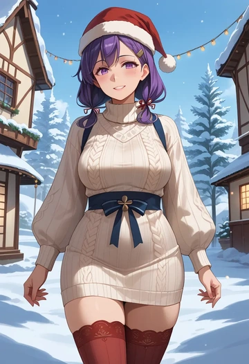 kantai_collection,akebono_(kancolle),Christmas,sweater dress,stockings  - AI generated anime art