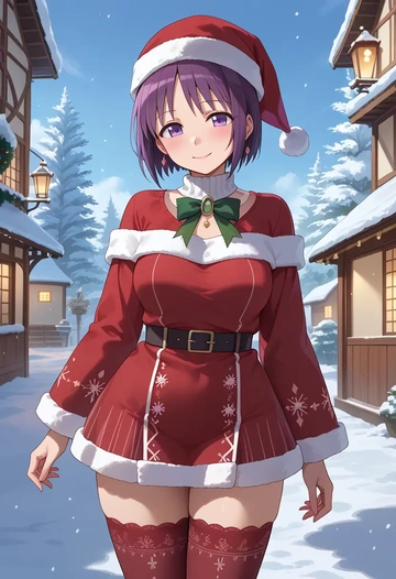 mahou_shoujo_madoka_magica,akemi_homura,Christmas,sweater dress,stockings  - AI generated anime art