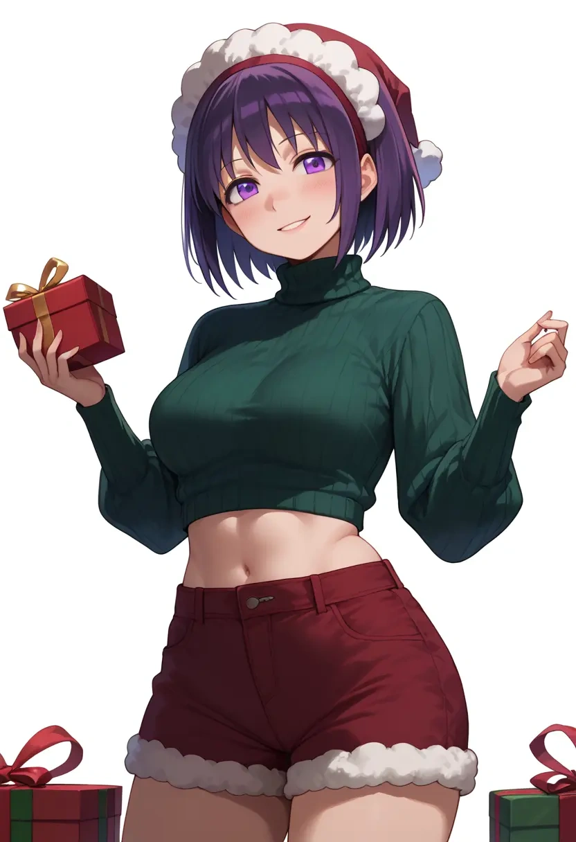 mahou_shoujo_madoka_magica,akemi_homura,Christmas,red velvet shorts,turtleneck sweater  - 