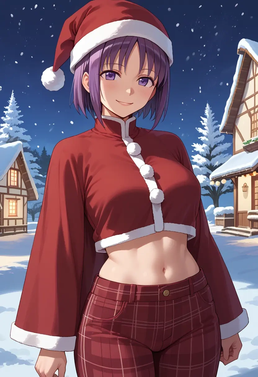 mahou_shoujo_madoka_magica,akemi_homura,Christmas,plaid trousers  - 