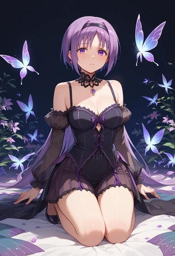 mahou_shoujo_madoka_magica,akemi_homura,dark fairy blouse,layered tulle skirt,glitter stockings  - AI generated anime art