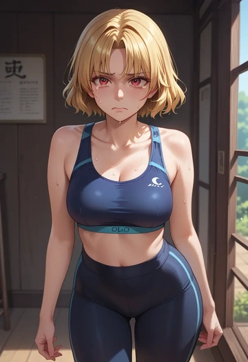 touhou,aki_minoriko,yoga shorts, bra  - AI generated anime art