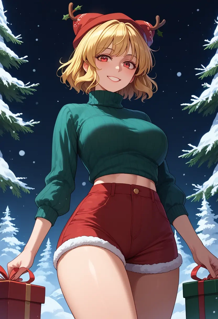 touhou,aki_minoriko,Christmas,red velvet shorts,turtleneck sweater  - 