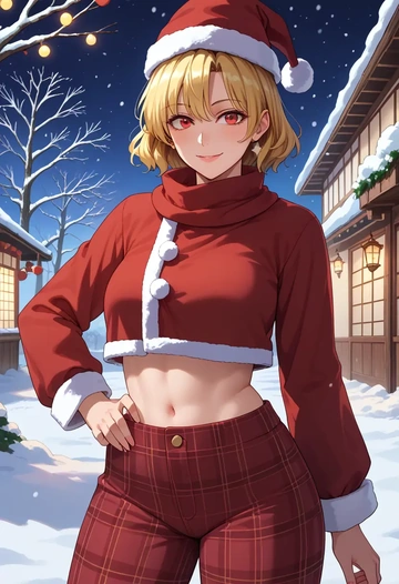 touhou,aki_minoriko,Christmas,plaid trousers  - AI generated anime art